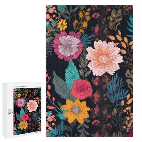Holzpuzzle für Erwachsene, buntes Boho-Blumendruck-Puzzle für Erwachsene, kommt mit Einer schönen Box von BVKWNTSA