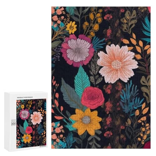 Holzpuzzle für Erwachsene, buntes Boho-Blumendruck-Puzzle für Erwachsene, kommt mit Einer schönen Box von BVKWNTSA