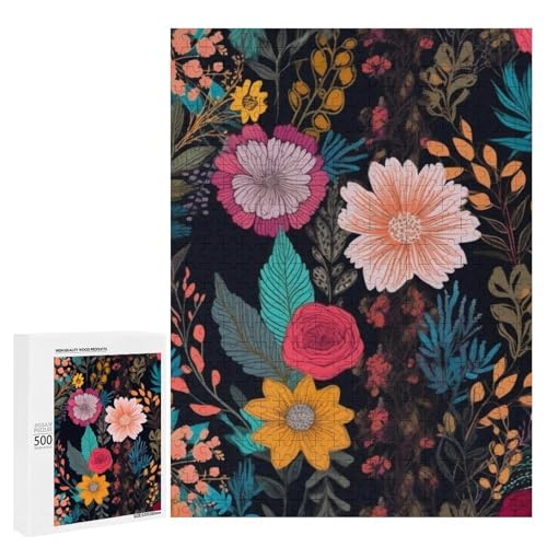 Holzpuzzle für Erwachsene, buntes Boho-Blumendruck-Puzzle für Erwachsene, kommt mit Einer schönen Box von BVKWNTSA
