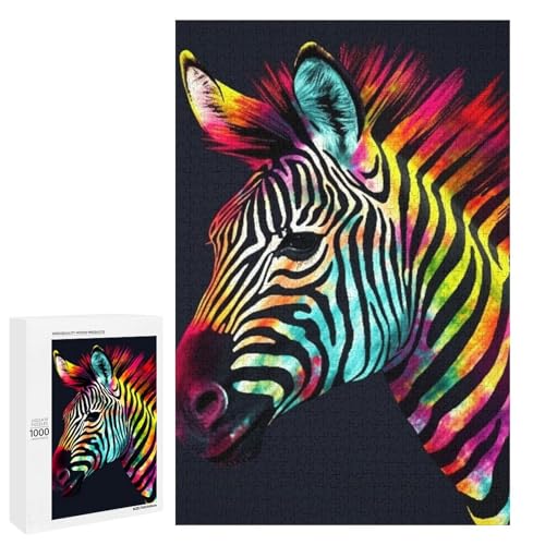 Holzpuzzle für Erwachsene, buntes Regenbogen-Zebra-gedrucktes Puzzle für Erwachsene, kommt mit Einer schönen Box von BVKWNTSA