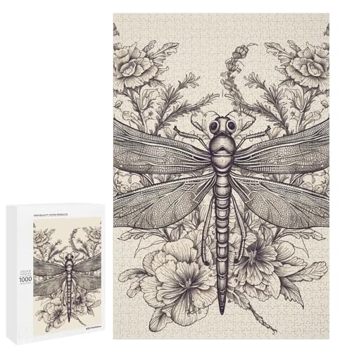 Holzpuzzle für Erwachsene, handgezeichnetes florales Libelle gedrucktes Puzzle für Erwachsene, kommt mit Einer schönen Box von BVKWNTSA