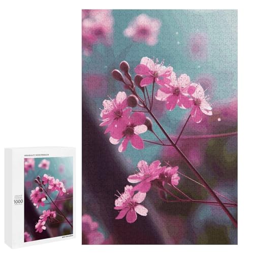 Holzpuzzle für Erwachsene, kleine rosa Blumen gedruckt Puzzle für Erwachsene, kommt mit Einer schönen Box von BVKWNTSA