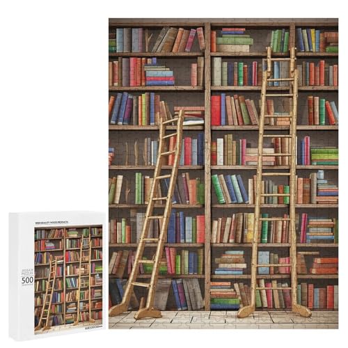 Holzpuzzle für Erwachsene, lustige Bücherregale Sammlung und Leiter gedrucktes Puzzle für Erwachsene, kommt mit Einer schönen Box von BVKWNTSA