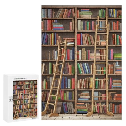 Holzpuzzle für Erwachsene, lustige Bücherregale Sammlung und Leiter gedrucktes Puzzle für Erwachsene, kommt mit Einer schönen Box von BVKWNTSA