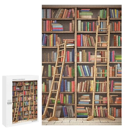 Holzpuzzle für Erwachsene, lustige Bücherregale Sammlung und Leiter gedrucktes Puzzle für Erwachsene, kommt mit Einer schönen Box von BVKWNTSA