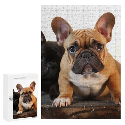 Holzpuzzle für Erwachsene, niedliche französische Bulldogge gedrucktes Puzzle für Erwachsene, kommt mit Einer schönen Box von BVKWNTSA