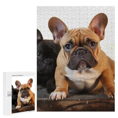 Holzpuzzle für Erwachsene, niedliche französische Bulldogge gedrucktes Puzzle für Erwachsene, kommt mit Einer schönen Box von BVKWNTSA