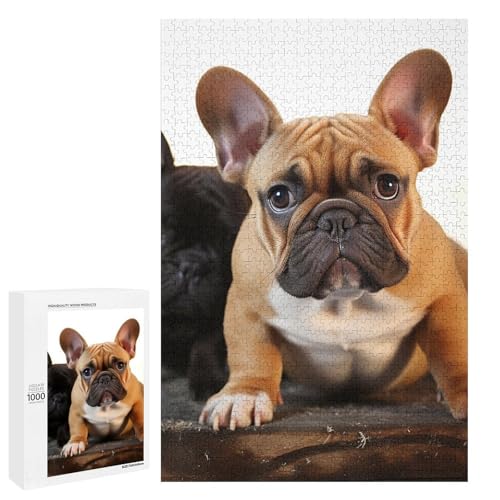 Holzpuzzle für Erwachsene, niedliche französische Bulldogge gedrucktes Puzzle für Erwachsene, kommt mit Einer schönen Box von BVKWNTSA