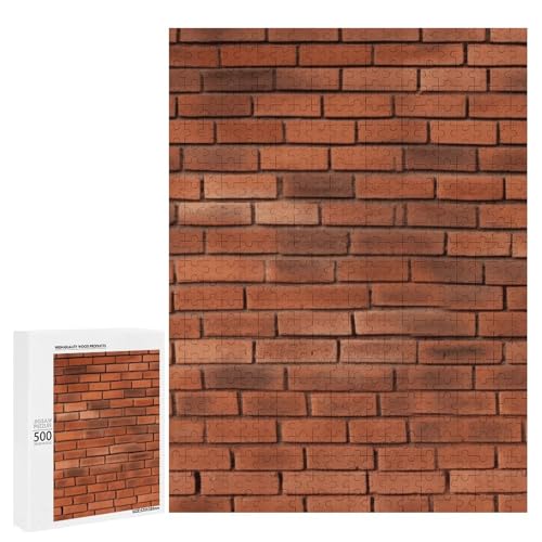 Holzpuzzle für Erwachsene, rote Backsteinmauer Textur gedrucktes Puzzle für Erwachsene, kommt mit Einer schönen Box von BVKWNTSA