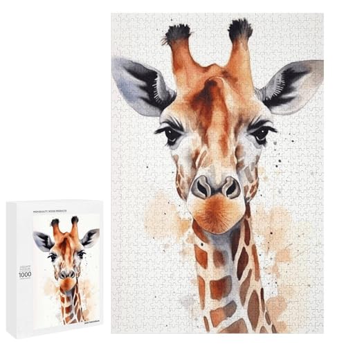 Holzpuzzle für Erwachsene, stilvolles Tier-Aquarell-Giraffen-gedrucktes Puzzle für Erwachsene, kommt mit einer schönen Box von BVKWNTSA