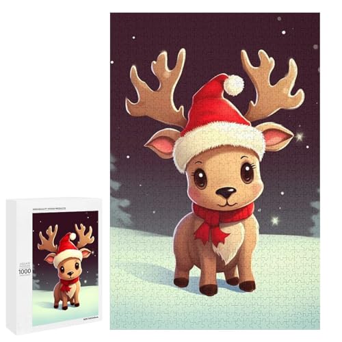 Holzpuzzle für Erwachsene, süßes Weihnachtsrentier1 gedrucktes Puzzle für Erwachsene, kommt mit Einer schönen Box von BVKWNTSA
