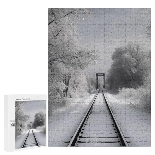 Holzpuzzle für Erwachsene, verschneite Zugstrecken gedrucktes Puzzle für Erwachsene, kommt mit Einer schönen Box von BVKWNTSA
