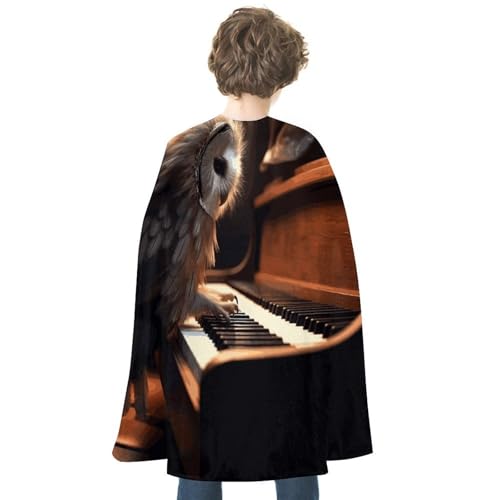 BVNMT Eule spielt Klavier bedruckter Umhang, Unisex, Erwachsenenkostüm, Einheitsgröße (1 Stück) – ideal für Cosplay, Partys und mehr von BVNMT