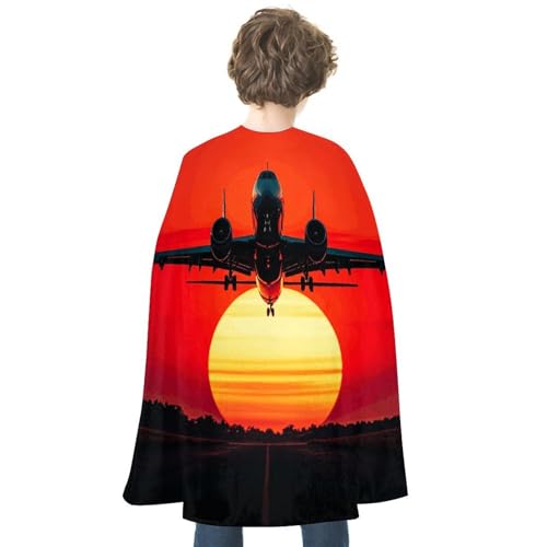 BVNMT Romantischer roter Sonnenuntergang Flugzeug bedruckter Umhang Unisex Erwachsene Kostüm – Einheitsgröße (1 Stück) – ideal für Cosplay, Partys und mehr von BVNMT