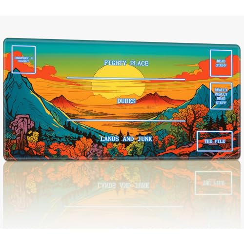 BWEGRHE Playmat mit Magic Zone für MTG-Sammelkartenspiel, 61 x 35,6 cm, Commander-Brettspiel-Matten, glatte Gummi-Oberfläche, Schlachtspiel-Schreibtischmatte, bunte Wolken und Berge von BWEGRHE