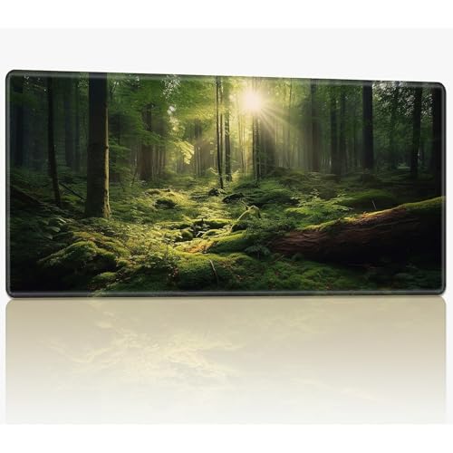 Für MTG Spielmatte mit genähten Kanten, 61 x 35,6 cm, genähte TCG-Karten-Spielmatte, Commander, Brettspiel-Matten, glatte Gummi-Oberfläche, Kampfspiel, Schreibtischmatte, Sonnenscheinwald von BWEGRHE