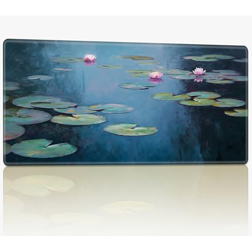 Für MTG Spielmatte mit genähten Kanten, 61 x 35,6 cm, genähte TCG-Karten-Spielmatte, Commander, Brettspiel-Matten, glatte Gummi-Oberfläche, Kampfspiel, Schreibtischmatte, Wasserlilie von BWEGRHE