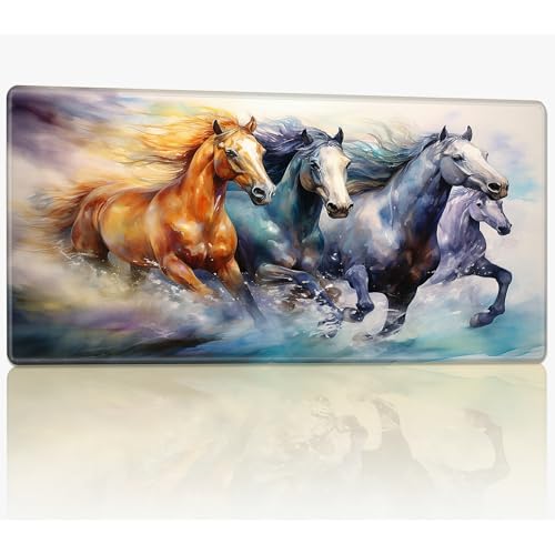 MTG Spielmatte mit genähten Kanten, 61 x 35,6 cm, genähte TCG-Karte, Spielmatte, Commander, Brettspiel-Matten, glatte Gummi-Oberfläche, Kampfspiel, Schreibtischmatte, Aquarell-Pferd von BWEGRHE