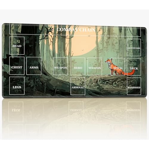 Neue Playmat mit Zonen für CCG MTG Sammelkartenspiel, 61 x 35,6 cm, genähte TCG-Kartenspielmatte, Commander, Brettspiel-Matten, glatte Gummi-Oberfläche, Kampfspiel, Schreibtischmatte, Fuchs im Wald von BWEGRHE