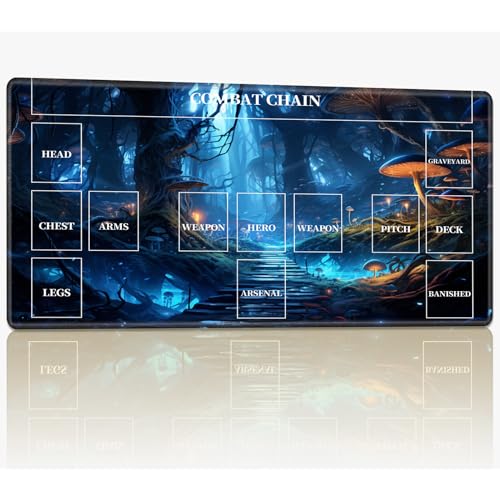 Neue Playmat mit Zonen für CCG MTG Sammelkartenspiel, 61 x 35,6 cm, genähte TCG-Kartenspielmatte, Commander, Brettspiel-Matten, glatte Gummi-Oberfläche, Kampfspiel, Schreibtischmatte, Waldpilz von BWEGRHE