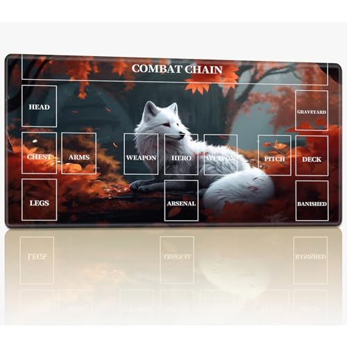 Neue Playmat mit Zonen für CCG MTG Sammelkartenspiel, 61 x 35,6 cm, genähte TCG-Kartenspielmatte, Commander, Brettspiel-Matten, glatte Gummi-Oberfläche, Kampfspiel, Schreibtischmatte, weißer Fuchs von BWEGRHE