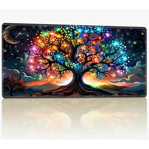 Playmat für MTG, TCG-Karten-Spielmatte mit genähten Kanten, 61 x 35,6 cm, Commander Board Battle Game Matten, glatte Gummi-Oberfläche, Mauspad, Schreibtischmatte, Kunst-Glitzerbaum Playmat für MTG, TCG-Karten-Spielmatte mit genähten Kanten, 61 x 35,6 cm, Commander Board Battle Game Matten, glatte Gummi-Oberfläche, Mauspad, Schreibtischmatte, Kunst-Glitzerbaum von BWEGRHE
