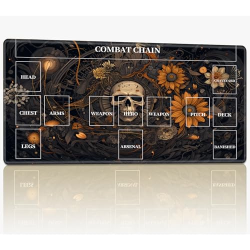 Playmat mit Zonen für CCG MTG Sammelkartenspiel, 61 x 35,6 cm, genähte TCG-Karten-Spielmatte, Commander, Brettspiel-Matten, glatte Gummi-Oberfläche, Kampfspiel, Schreibtischmatte, Sonnenblumenschädel von BWEGRHE