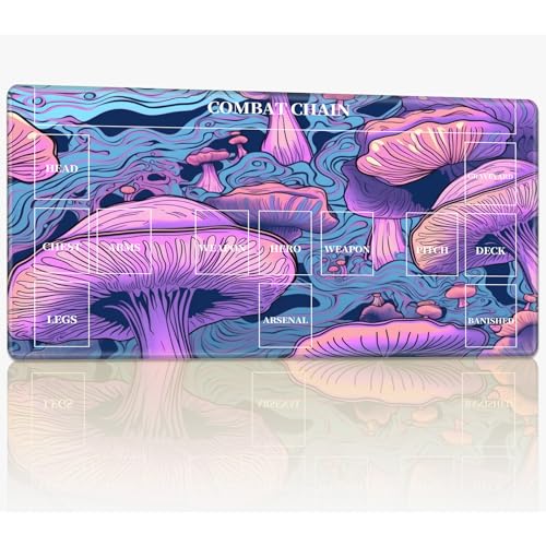 Playmat mit Zonen für CCG MTG Sammelkartenspiel, 61 x 35,6 cm, genähte TCG-Karten-Spielmatte, Commander, Brettspiel-Matten, glatte Gummi-Oberfläche, Kampfspiel, Schreibtischmatte, psychedelischer Pilz von BWEGRHE
