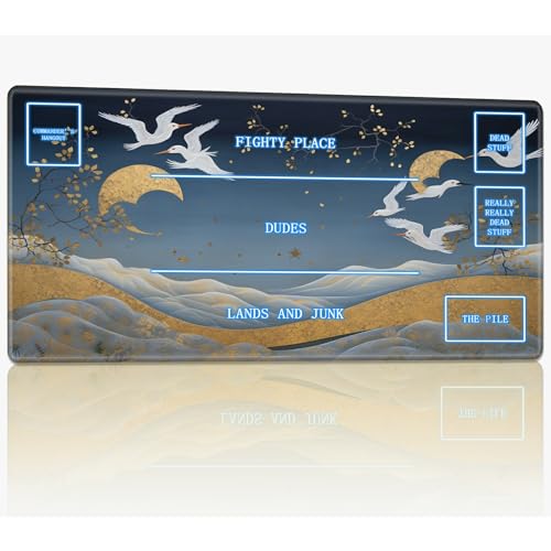 Playmat with Magic Zone for MTG Trading Card Game, 61.0 cmx35.6 cm Stitched TCG Card Play Mat Commander Board Game Mats Smooth Rubber Surface Battle Game Desk Mat, Crane Golden Cloud von BWEGRHE