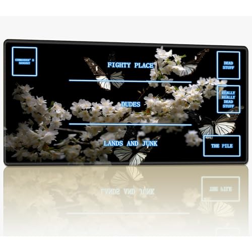 Playmat with Magic Zone for MTG Trading Card Game, 61.0 cmx35.6 cm Stitched TCG Card Play Mat Commander Board Game Mats Smooth Rubber Surface Battle Game Desk Mat, White Cherry Butterfly von BWEGRHE