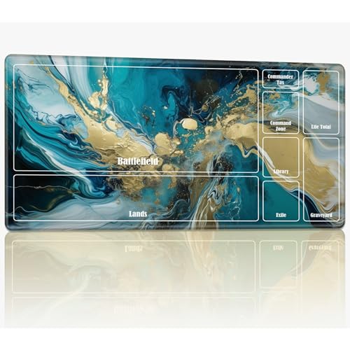 Playmat with Zones for MTG Magic The Gathering, 61.0 cmx35.6 cm Stitched TCG Card Play Mat Commmander Board Game Mats Smooth Rubber Surface Battle Game Desk Mat, Abstract Teal Marble Playmat with Zones for MTG Magic The Gathering, 61.0 cmx35.6 cm Stitched TCG Card Play Mat Commmander Board Game Mats Smooth Rubber Surface Battle Game Desk Mat, Abstract Teal Marble von BWEGRHE