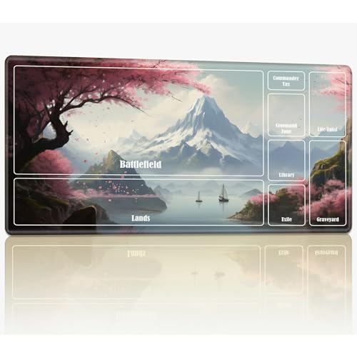 Playmat with Zones for MTG Magic The Gathering, 61.0 cmx35.6 cm Stitched TCG Card Play Mat Commmander Board Game Mats Smooth Rubber Surface Battle Game Desk Mat, Cherry Tree by Lake Playmat with Zones for MTG Magic The Gathering, 61.0 cmx35.6 cm Stitched TCG Card Play Mat Commmander Board Game Mats Smooth Rubber Surface Battle Game Desk Mat, Cherry Tree by Lake von BWEGRHE