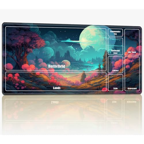 Playmat with Zones for MTG Magic The Gathering, 61.0 cmx35.6 cm Stitched TCG Card Play Mat Commmander Board Game Mats Smooth Rubber Surface Battle Game Desk Mat, Fantasy Forest Full Moon von BWEGRHE