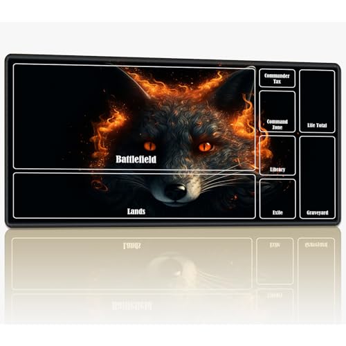 Playmat with Zones for MTG Magic The Gathering, 61.0 cmx35.6 cm Stitched TCG Card Play Mat Commmander Board Game Mats Smooth Rubber Surface Battle Game Desk Mat, Fire Fox von BWEGRHE