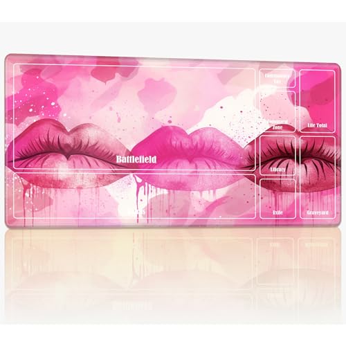 Playmat with Zones for MTG Magic The Gathering, 61.0 cmx35.6 cm Stitched TCG Card Play Mat Commmander Board Game Mats Smooth Rubber Surface Battle Game Desk Mat, Lips von BWEGRHE