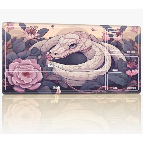 Playmat with Zones for MTG Magic The Gathering, 61.0 cmx35.6 cm Stitched TCG Card Play Mat Commmander Board Game Mats Smooth Rubber Surface Battle Game Desk Mat, Snake Pink Flower Playmat with Zones for MTG Magic The Gathering, 61.0 cmx35.6 cm Stitched TCG Card Play Mat Commmander Board Game Mats Smooth Rubber Surface Battle Game Desk Mat, Snake Pink Flower von BWEGRHE