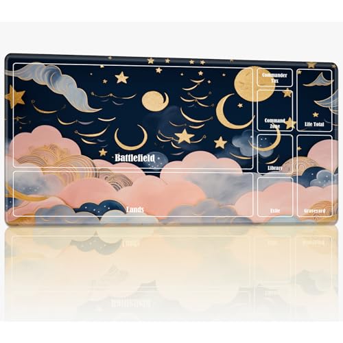 Playmat with Zones for MTG Magic The Gathering, 61.0 cmx35.6 cm Stitched TCG Card Play Mat Commmander Board Game Mats Smooth Rubber Surface Battle Game Desk Mat, Star and Moon Magic Playmat with Zones for MTG Magic The Gathering, 61.0 cmx35.6 cm Stitched TCG Card Play Mat Commmander Board Game Mats Smooth Rubber Surface Battle Game Desk Mat, Star and Moon Magic von BWEGRHE