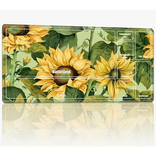 Playmat with Zones for MTG Magic The Gathering, 61.0 cmx35.6 cm Stitched TCG Card Play Mat Commmander Board Game Mats Smooth Rubber Surface Battle Game Desk Mat, Sunny Sunflower von BWEGRHE