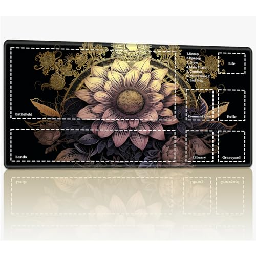 Playmat with Zones for MTG Magic The Gathering, 61.0 cmx35.6 cm Stitched TCG Trading Card Play Mat Commmander Board Game Mats Smooth Rubber Surface Battle Game Desk Mat, Art Lotus von BWEGRHE