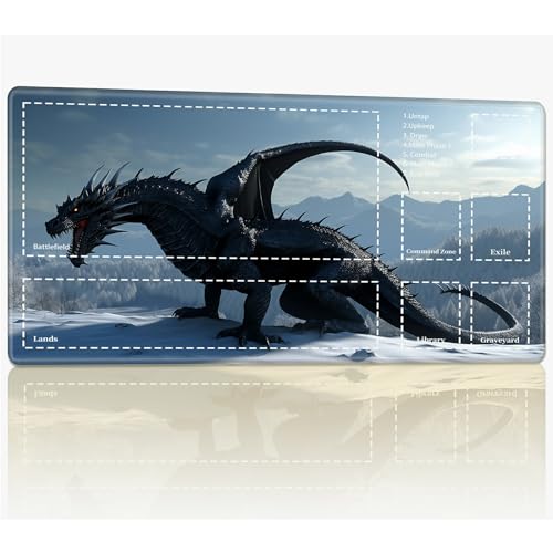 Playmat with Zones for MTG Magic The Gathering, 61.0 cmx35.6 cm Stitched TCG Trading Card Play Mat Commmander Board Game Mats Smooth Rubber Surface Battle Game Desk Mat, Black Dragon von BWEGRHE