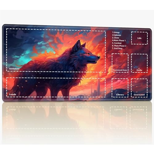 Playmat with Zones for MTG Magic The Gathering, 61.0 cmx35.6 cm Stitched TCG Trading Card Play Mat Commmander Board Game Mats Smooth Rubber Surface Battle Game Desk Mat, Burning Wolf Playmat with Zones for MTG Magic The Gathering, 61.0 cmx35.6 cm Stitched TCG Trading Card Play Mat Commmander Board Game Mats Smooth Rubber Surface Battle Game Desk Mat, Burning Wolf von BWEGRHE
