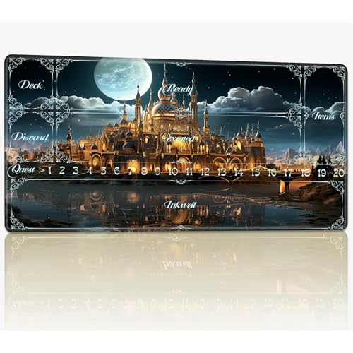 Playmat with Zones for MTG Magic The Gathering, 61.0 cmx35.6 cm Stitched TCG Trading Card Play Mat Commmander Board Game Mats Smooth Rubber Surface Battle Game Desk Mat, Castle Moon Playmat with Zones for MTG Magic The Gathering, 61.0 cmx35.6 cm Stitched TCG Trading Card Play Mat Commmander Board Game Mats Smooth Rubber Surface Battle Game Desk Mat, Castle Moon von BWEGRHE