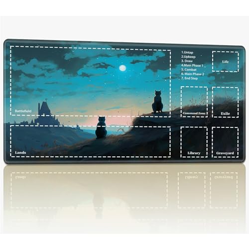 Playmat with Zones for MTG Magic The Gathering, 61.0 cmx35.6 cm Stitched TCG Trading Card Play Mat Commmander Board Game Mats Smooth Rubber Surface Battle Game Desk Mat, Cats Watch Stars von BWEGRHE