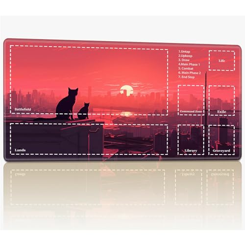 Playmat with Zones for MTG Magic The Gathering, 61.0 cmx35.6 cm Stitched TCG Trading Card Play Mat Commmander Board Game Mats Smooth Rubber Surface Battle Game Desk Mat, Cats Watch Sunrise von BWEGRHE