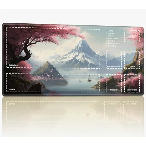 Playmat with Zones for MTG Magic The Gathering, 61.0 cmx35.6 cm Stitched TCG Trading Card Play Mat Commmander Board Game Mats Smooth Rubber Surface Battle Game Desk Mat, Cherry Tree by Lake Playmat with Zones for MTG Magic The Gathering, 61.0 cmx35.6 cm Stitched TCG Trading Card Play Mat Commmander Board Game Mats Smooth Rubber Surface Battle Game Desk Mat, Cherry Tree by Lake von BWEGRHE