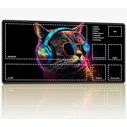 Playmat with Zones for MTG Magic The Gathering, 61.0 cmx35.6 cm Stitched TCG Trading Card Play Mat Commmander Board Game Mats Smooth Rubber Surface Battle Game Desk Mat, Cool Cat with Glasses Playmat with Zones for MTG Magic The Gathering, 61.0 cmx35.6 cm Stitched TCG Trading Card Play Mat Commmander Board Game Mats Smooth Rubber Surface Battle Game Desk Mat, Cool Cat with Glasses von BWEGRHE