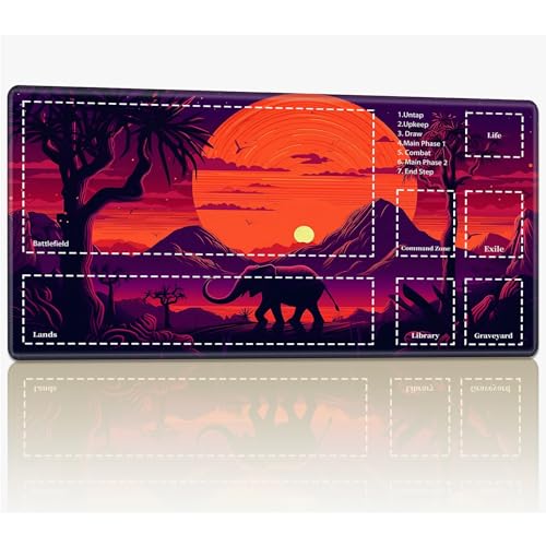 Playmat with Zones for MTG Magic The Gathering, 61.0 cmx35.6 cm Stitched TCG Trading Card Play Mat Commmander Board Game Mats Smooth Rubber Surface Battle Game Desk Mat, Elephant Sunset Playmat with Zones for MTG Magic The Gathering, 61.0 cmx35.6 cm Stitched TCG Trading Card Play Mat Commmander Board Game Mats Smooth Rubber Surface Battle Game Desk Mat, Elephant Sunset von BWEGRHE
