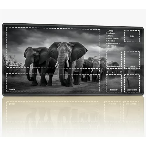 Playmat with Zones for MTG Magic The Gathering, 61.0 cmx35.6 cm Stitched TCG Trading Card Play Mat Commmander Board Game Mats Smooth Rubber Surface Battle Game Desk Mat, Elephants Group Playmat with Zones for MTG Magic The Gathering, 61.0 cmx35.6 cm Stitched TCG Trading Card Play Mat Commmander Board Game Mats Smooth Rubber Surface Battle Game Desk Mat, Elephants Group von BWEGRHE
