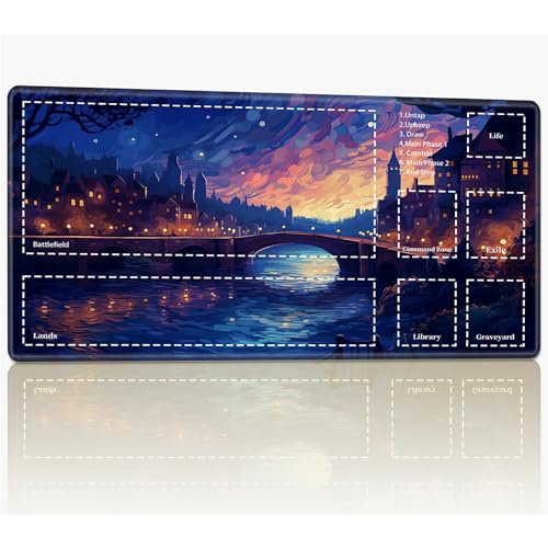 Playmat with Zones for MTG Magic The Gathering, 61.0 cmx35.6 cm Stitched TCG Trading Card Play Mat Commmander Board Game Mats Smooth Rubber Surface Battle Game Desk Mat, Fantasy City Playmat with Zones for MTG Magic The Gathering, 61.0 cmx35.6 cm Stitched TCG Trading Card Play Mat Commmander Board Game Mats Smooth Rubber Surface Battle Game Desk Mat, Fantasy City von BWEGRHE