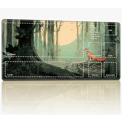 Playmat with Zones for MTG Magic The Gathering, 61.0 cmx35.6 cm Stitched TCG Trading Card Play Mat Commmander Board Game Mats Smooth Rubber Surface Battle Game Desk Mat, Fox in The Forest von BWEGRHE